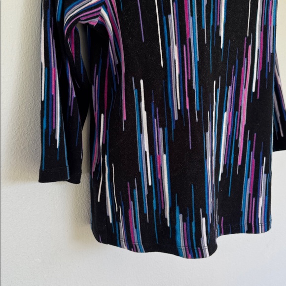 Rafaella purple stripe beaded keyhole neckline 3/4 sleeve cotton top size MP - Picture 6 of 11